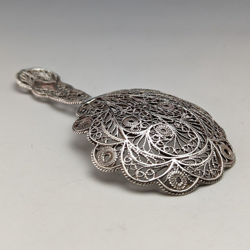 British Vintage Sterling Silver Filigree Tea Caddy Spoon